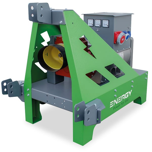 ENERGY Zapfwellengenerator 60kVA / 48kW EY-60TCS-AVR in grüner und grauer Farbgestaltung, mit einem großen Generatorgehäuse und Bedienelementen.