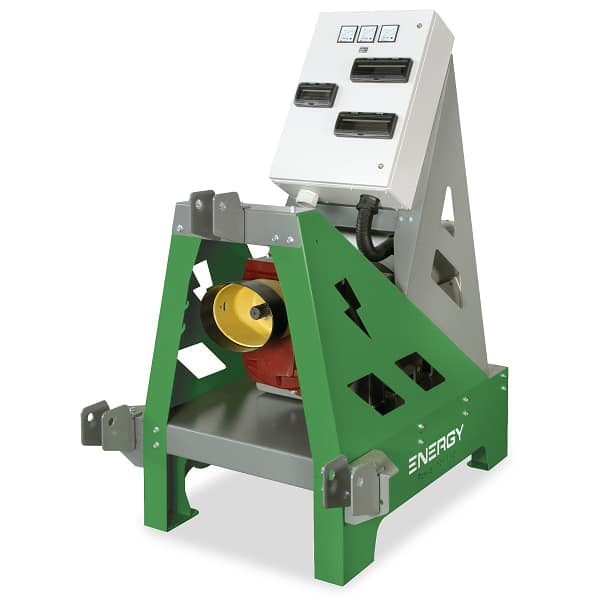ENERGY Zapfwellengenerator 130kVA / 104kW EY-130TCS-AVR in grün-grauer Ausführung mit Bedienelementen, Motor und stabiler Konstruktion für Haus und Feldbetrieb.